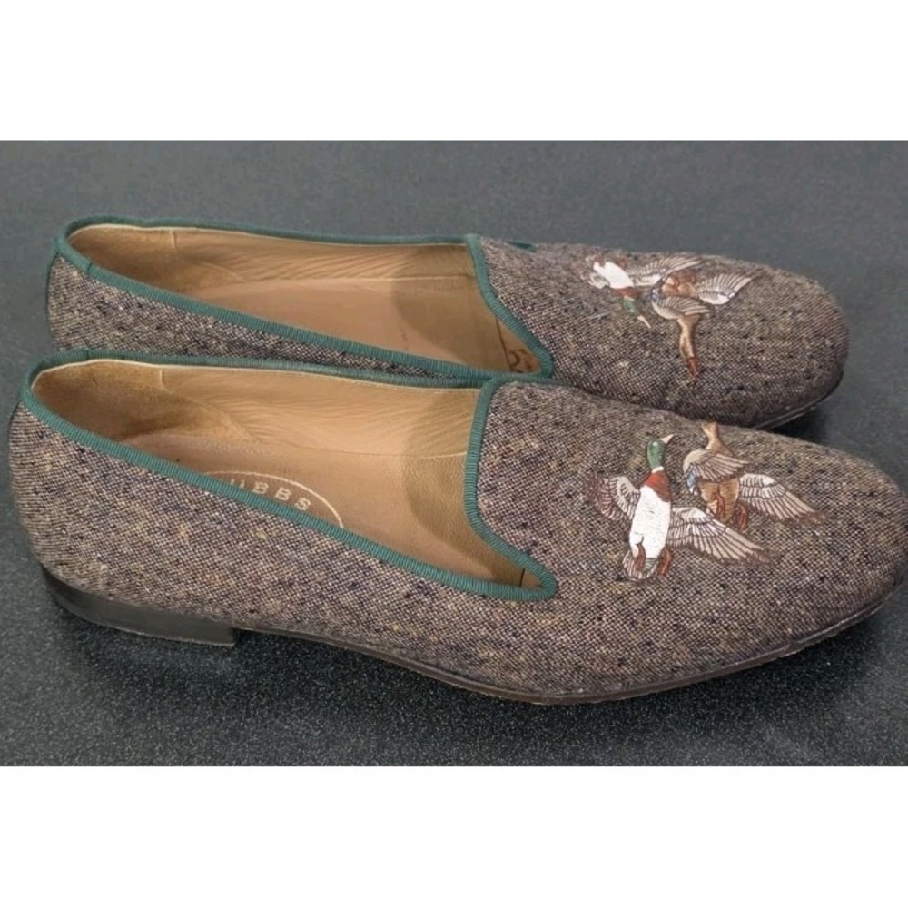 Stubbs & Wootton Wool Embroidered Ducks Bird Loafers Mens 11 Flats Brown Slipper